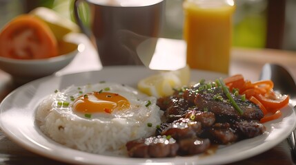 Filipino breakfasts with tapsilog served with rice egg