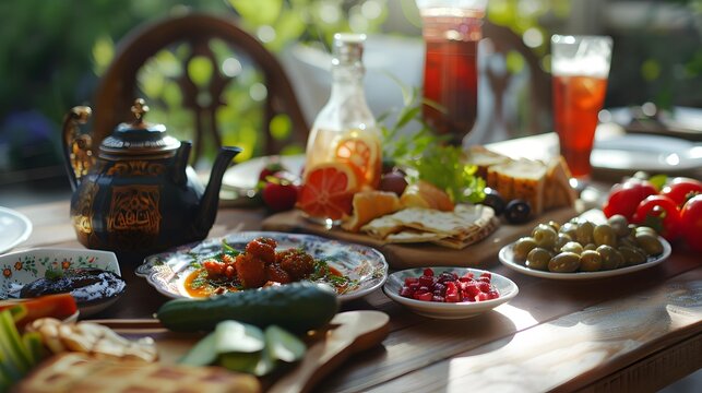 Turkish breakfasts with a variety of mezes including