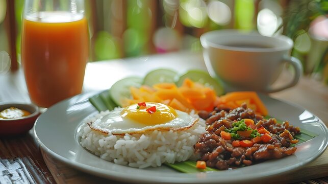 Filipino breakfasts with tapsilog served with rice egg