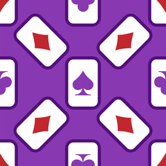 Purple falling playing cards seamless pattern. Poker and Wonderland
