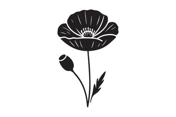 Poppy flower vector silhouette illustration black and white