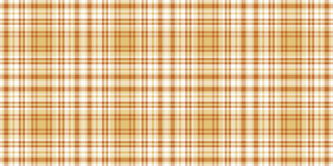 Package check texture fabric, sparse tartan textile background. Unique seamless vector pattern plaid in orange and light colors.