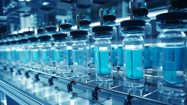 Witness the meticulous process of vaccine manufacturing as sterile vials are filled and prepared for distribution, highlighting precision and care