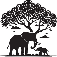 Elephant silhouette vector with black in White Background
