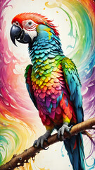 Obraz premium One macaw parrot and on a white with watercolor background 