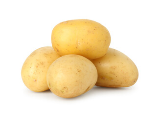 Pile of young fresh potatoes isolated on white