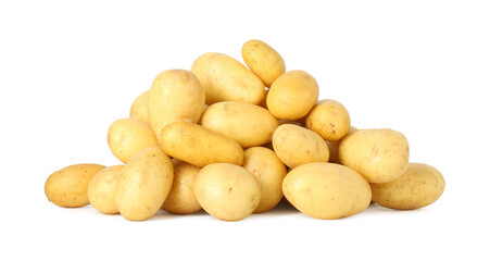 Pile of fresh young potatoes isolated on white