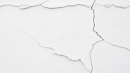 Crack on white concrete wall texture, Cracked wall background. Cracked wall texture grunge damage stain background. Grey dirty old crack broken concrete wall, monochrome, black and white