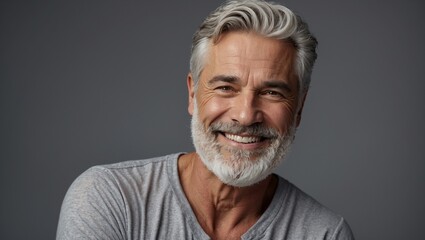 Obraz premium An elderly man with a grey beard smiles warmly at the camera