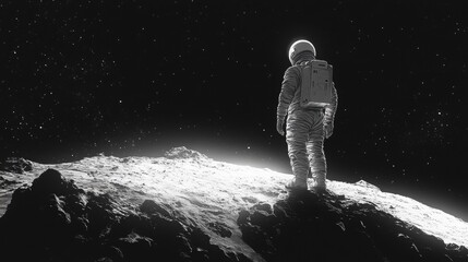 Obraz premium An astronaut studies space from the planet's surface.