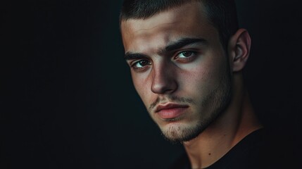 Fototapeta premium Man with black shirt close-up