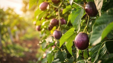 Passion fruit growing on a farm