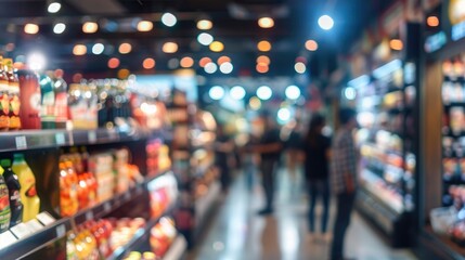 People buy items at the store with blurred background