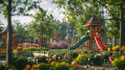 Play structures at childrens playgrounds