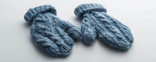 Pair of cozy mittens on white background, 4K hyperrealistic photo