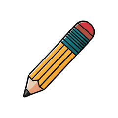 A pencil with a red cap and blue stripe on the bottom