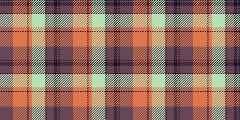 Cotton background plaid fabric, revival tartan seamless vector. Idea texture check pattern textile in pink and orange colors.