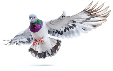 A majestic pigeon in flight, showcasing vibrant feathers and graceful wings, perfect for nature and wildlife themes. © missisya