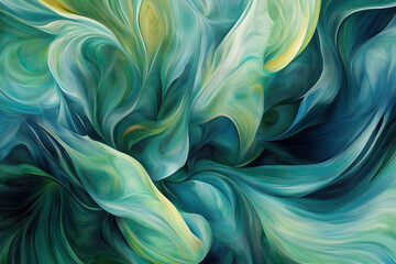 Obraz premium Abstract Fluid Art in Blue and Green Tones with Swirling Patterns and Organic Shapes