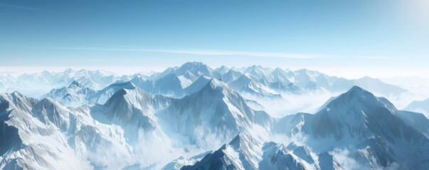 Snow-capped mountains under a clear blue sky, 4K hyperrealistic photo