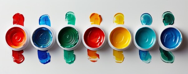 Set of acrylic paints on white background, 4K hyperrealistic photo