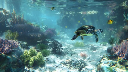 Naklejka premium Quiet lagoon with corals and calm waters