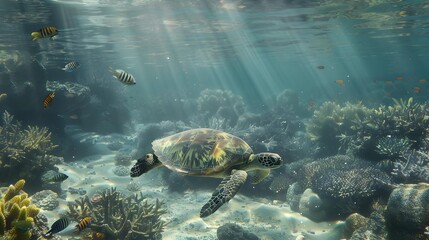 Obraz premium Quiet lagoon with corals and calm waters