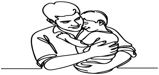 father hug child. One continuous line drawing . Happy Father Day simple vector illustration