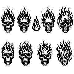 set of skulls on fire