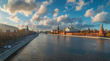 A peaceful scene of a boat sailing down the Moskva River.