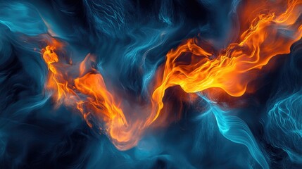 Fototapeta premium A mesmerizing abstract design featuring bright orange flames blending into cool blue water, creating a surreal visual effect