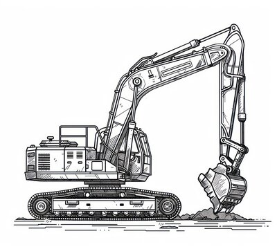 black and white excavator digging earth clip art preview