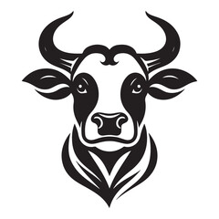 Cow Head Silhouette Vector Clipart, Cow head black on white vector