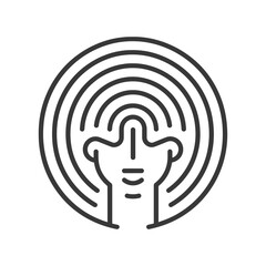 Abstract Line Art Depicting a Head with Circular Waves Surrounding It