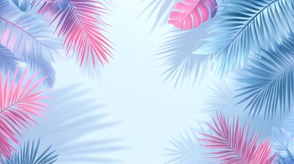 Minimalist summer background with palm leaves. Tropical summer leaf shadow design. Summer sale banner. Vector illustration --