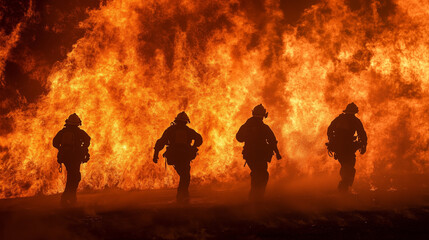 Fototapeta premium Firefighters demonstrate fire fighting.