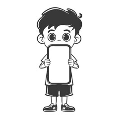 A Cartoon Boy Holding a Blank Smartphone