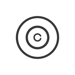 A circular graphic with a letter C inside concentric circles