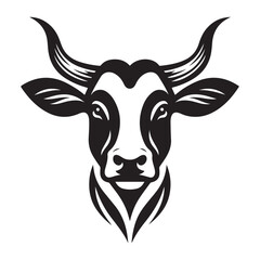 Cow Head Silhouette Vector Clipart, Cow head black on white vector