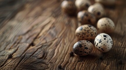 Obraz premium Quail eggs on a wooden surface