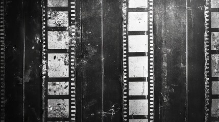 Obraz premium Old film texture with scratches, noise and light leaks. Realistic transparent overlay film texture in black-white, dust and grain. Distressed retro movie or photo negative effect of cinema nostalgi