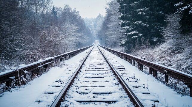 Old train track with snow landscape -