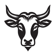Cow Head Silhouette Vector Clipart, Cow head black on white vector