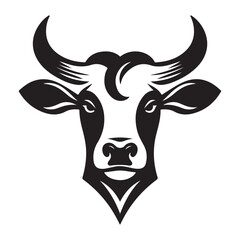 Cow Head Silhouette Vector Clipart, Cow head black on white vector