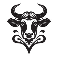 Cow Head Silhouette Vector Clipart, Cow head black on white vector