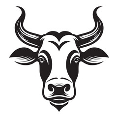 Cow Head Silhouette Vector Clipart, Cow head black on white vector