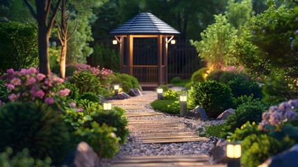 Fototapeta premium The route leads to a cozy gazebo