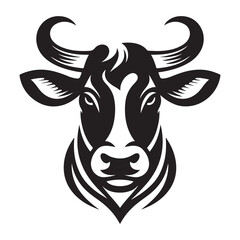 Cow Head Silhouette Vector Clipart, Cow head black on white vector