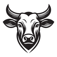 Cow Head Silhouette Vector Clipart, Cow head black on white vector