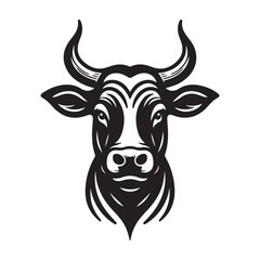 Cow Head Silhouette Vector Clipart, Cow head black on white vector